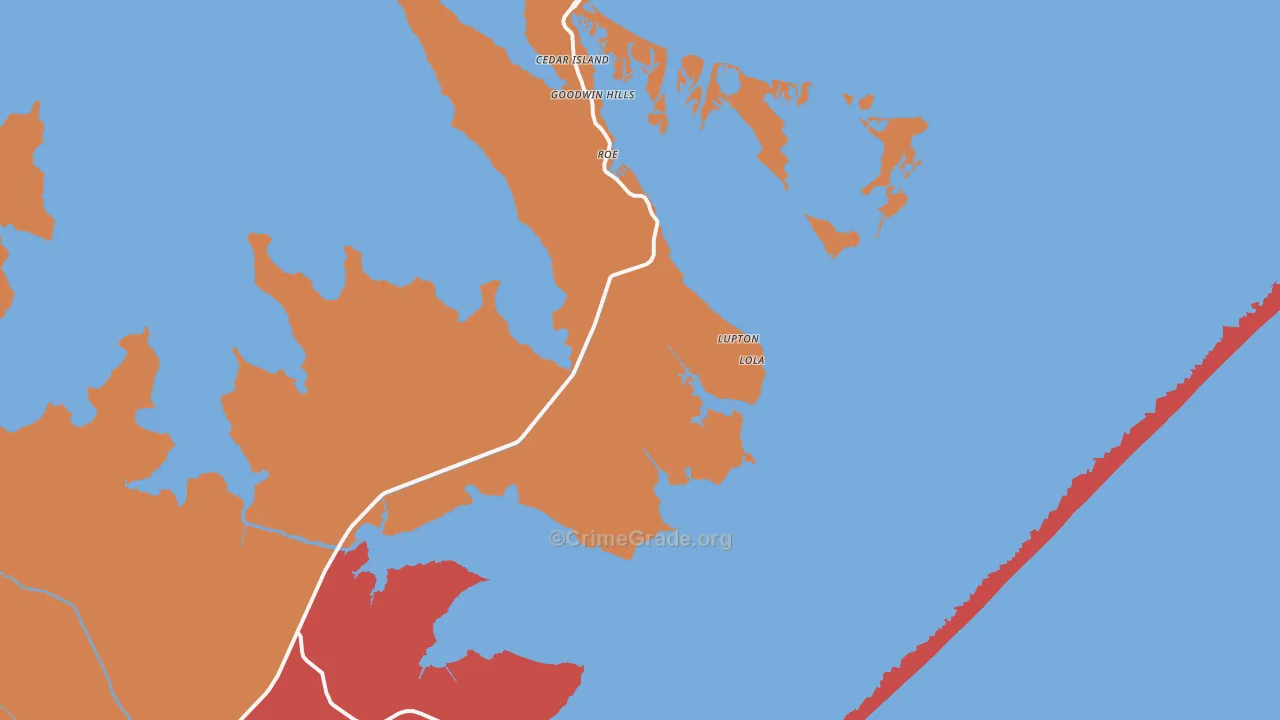 Cedar Island, NC Map of Drug-Related Crime Rates