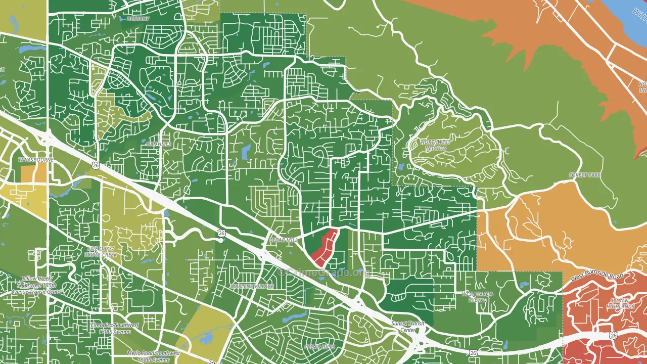 Cedar Mill, OR Map of Drug-Related Crime Rates