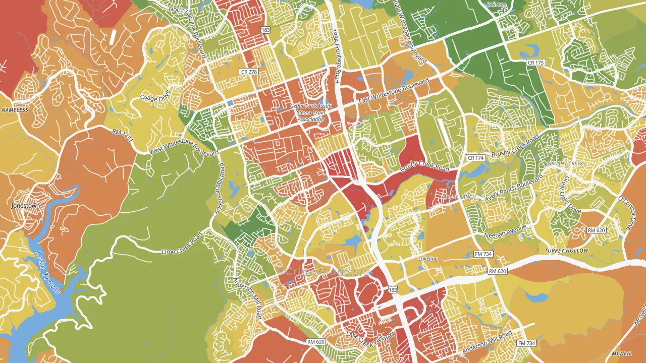 Cedar Park, TX Map of Drug-Related Crime Rates
