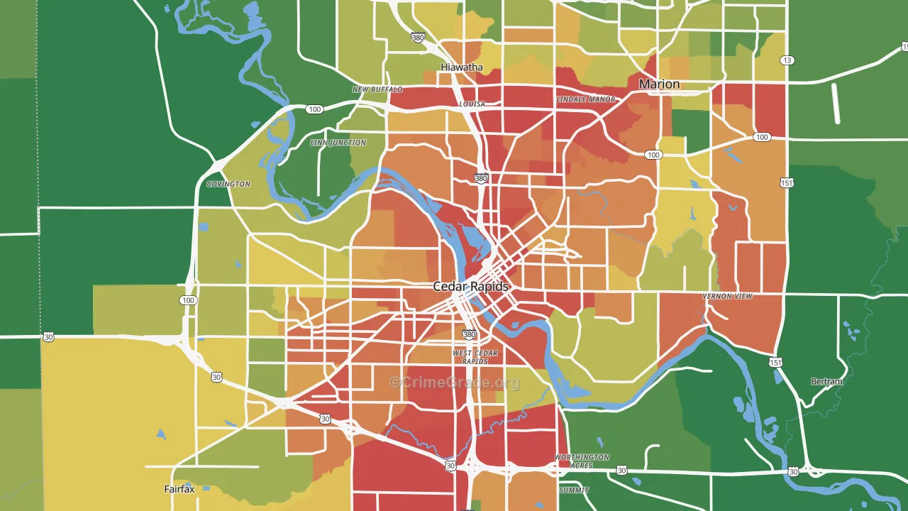 Cedar Rapids, IA Map of Drug-Related Crime Rates