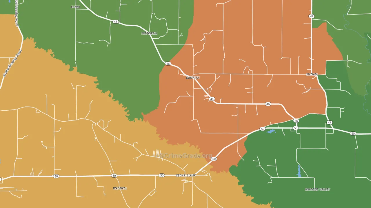 Cedarbluff, MS Map of Drug-Related Crime Rates