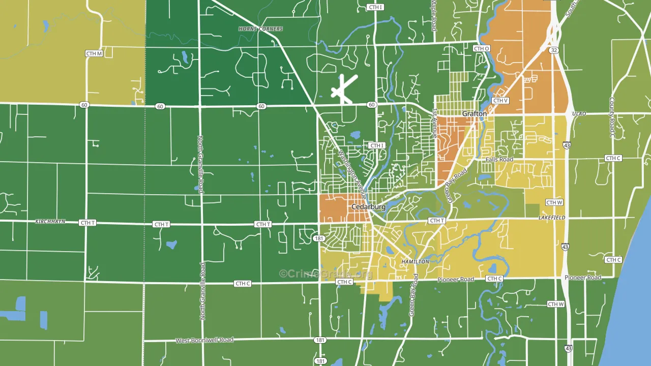 Cedarburg, WI Map of Drug-Related Crime Rates