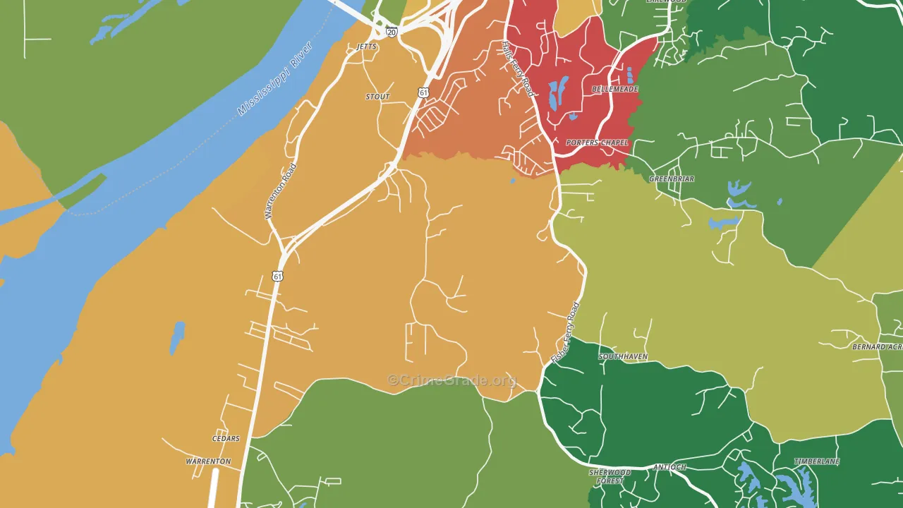 Cedars, MS Map of Drug-Related Crime Rates