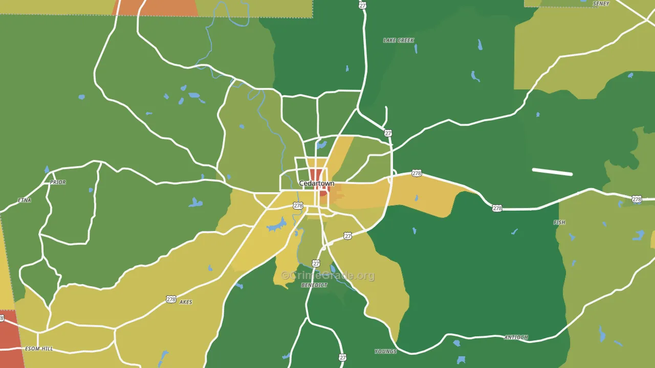Cedartown, GA Map of Drug-Related Crime Rates