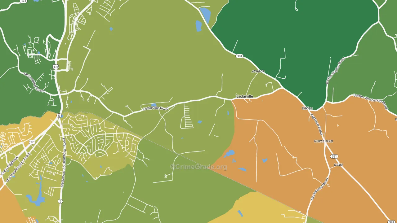 Cedarville, MD Map of Drug-Related Crime Rates