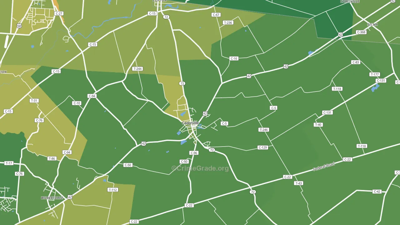 Cedarville, OH Map of Drug-Related Crime Rates