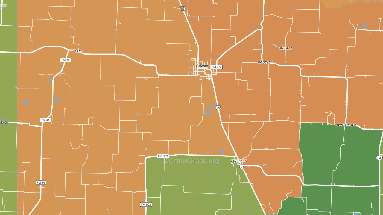Celeste, TX Map of Drug-Related Crime Rates