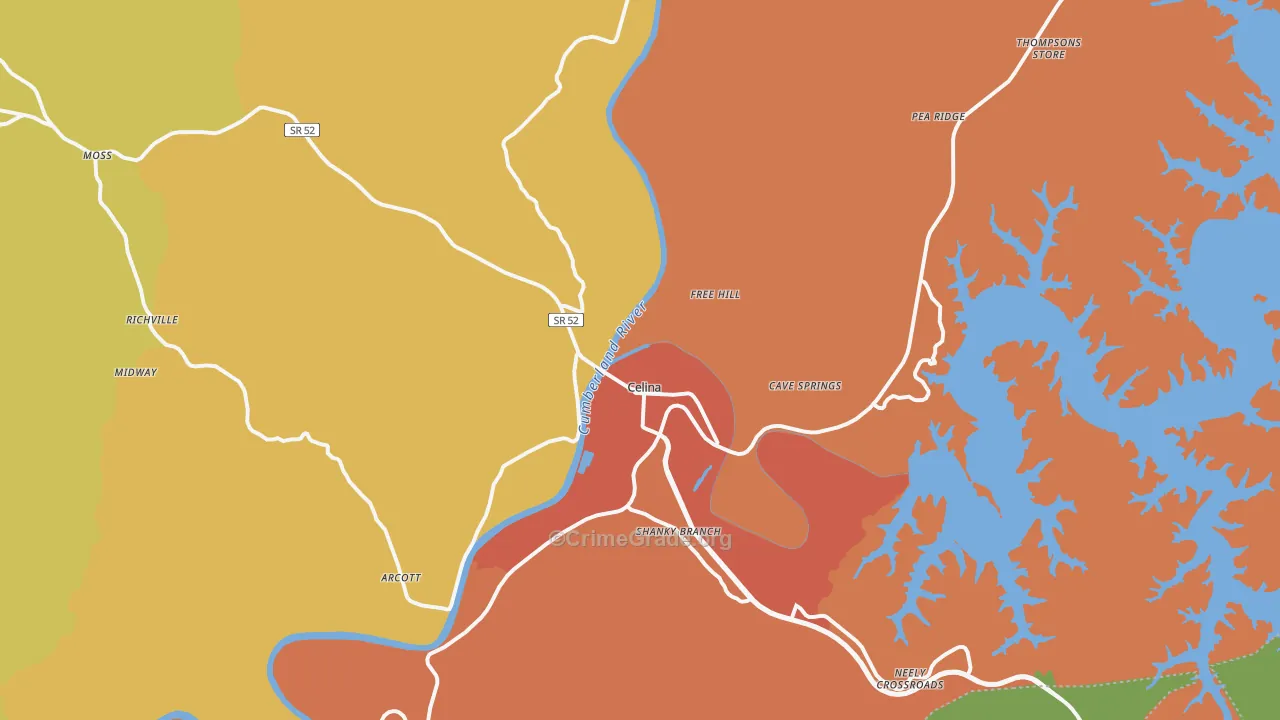 Celina, TN Map of Drug-Related Crime Rates