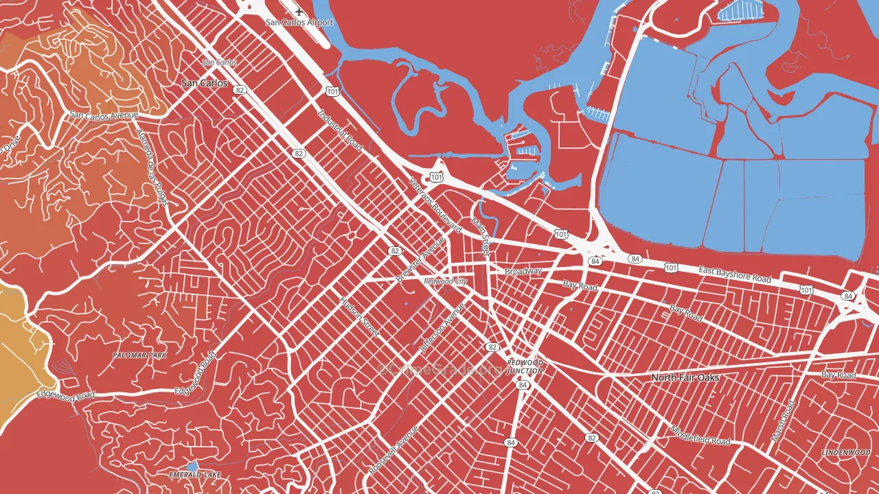 Centennial, Redwood City, CA Map of Drug-Related Crime Rates
