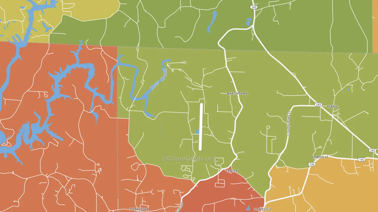 Center, AL Map of Drug-Related Crime Rates