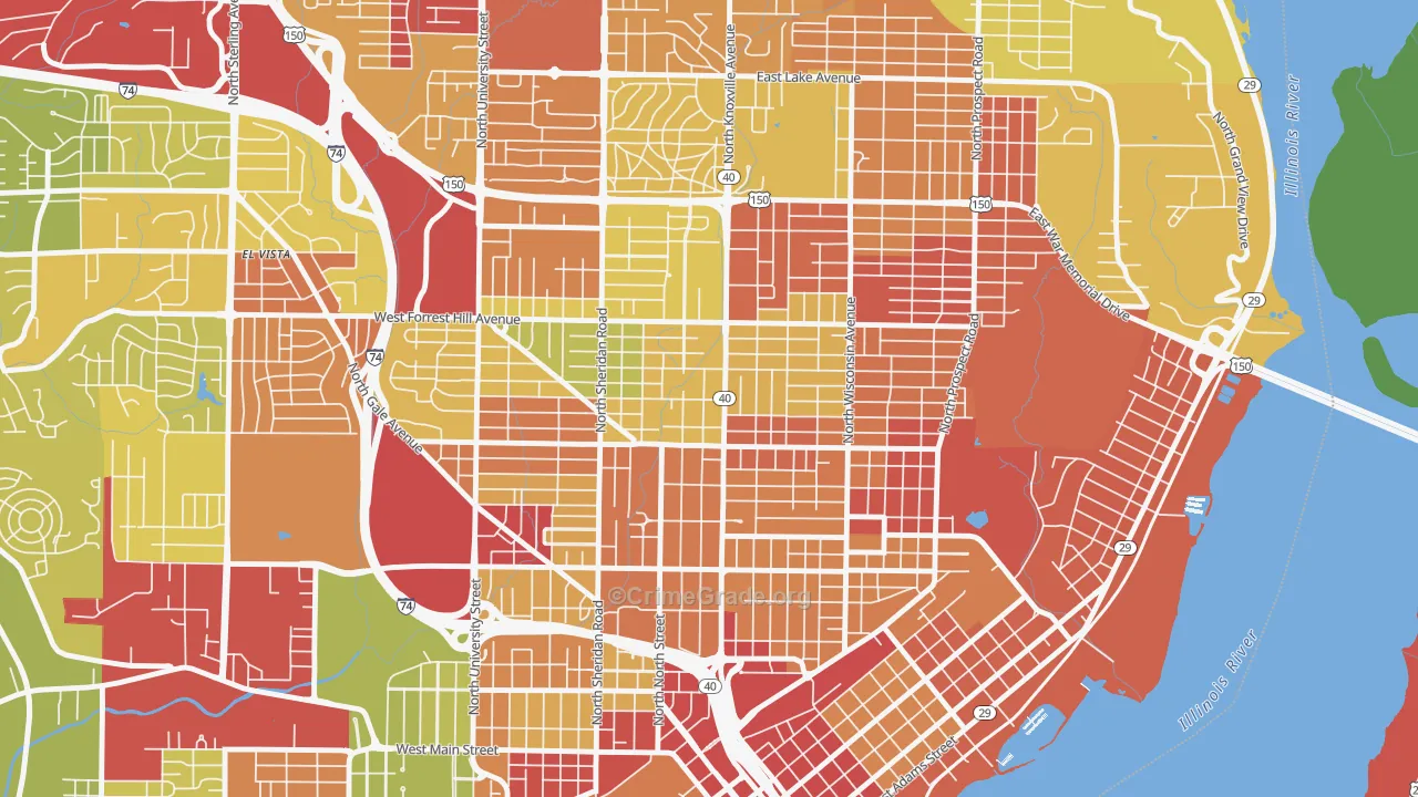 Center Bluff, Peoria, IL Map of Drug-Related Crime Rates