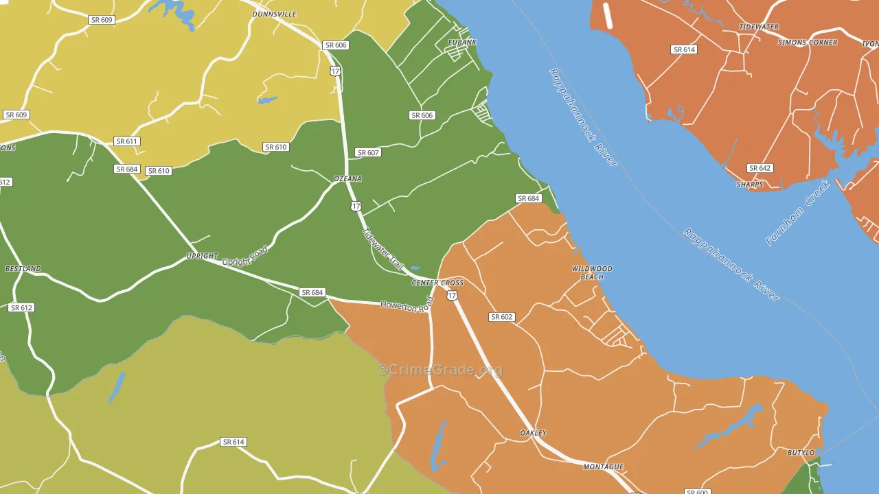 Center Cross, VA Map of Drug-Related Crime Rates