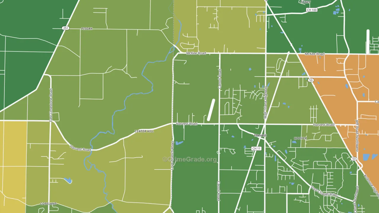 Center Hill, AL Map of Drug-Related Crime Rates