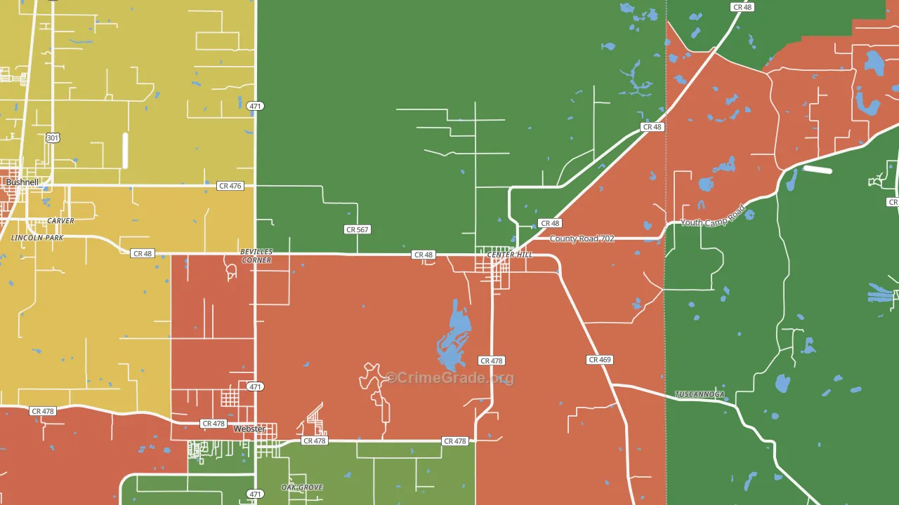 Center Hill, FL Map of Drug-Related Crime Rates