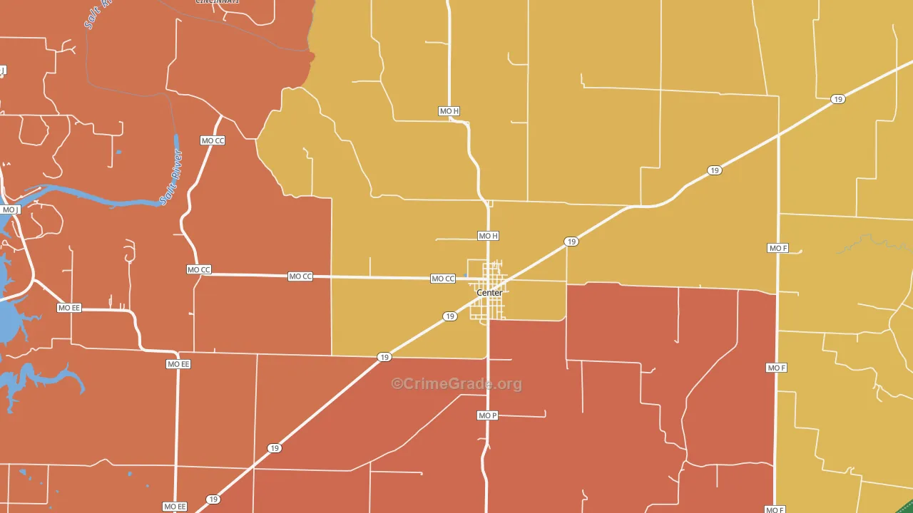 Center, MO Map of Drug-Related Crime Rates