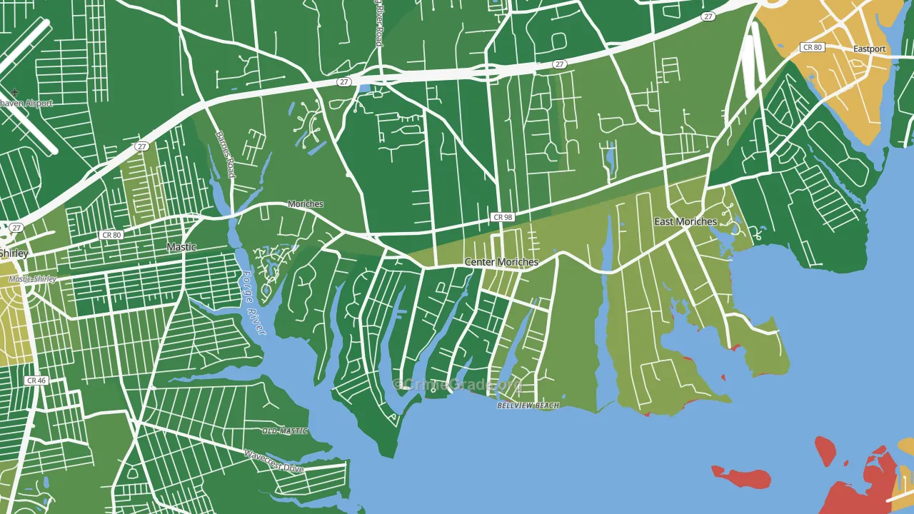Center Moriches, NY Map of Drug-Related Crime Rates