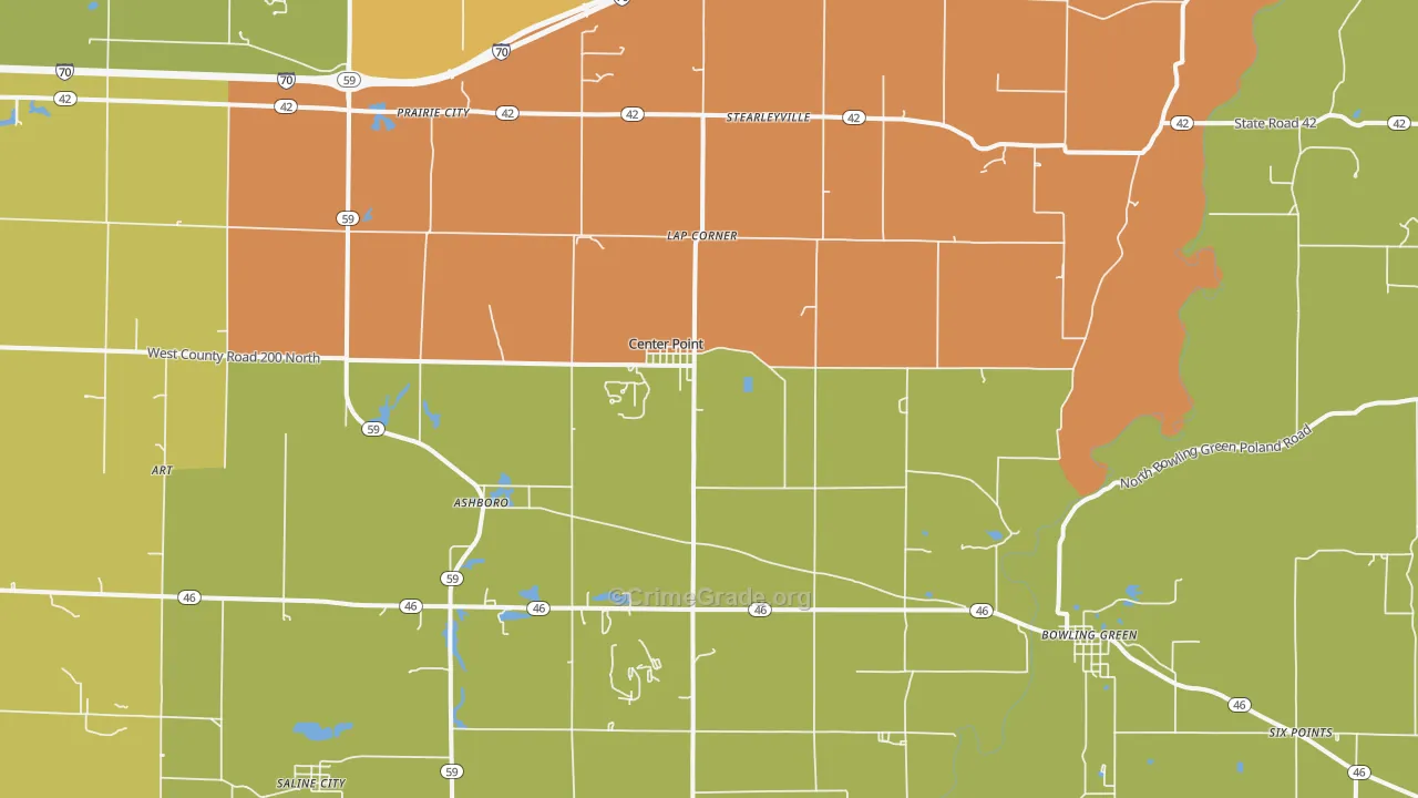 Center Point, IN Map of Drug-Related Crime Rates