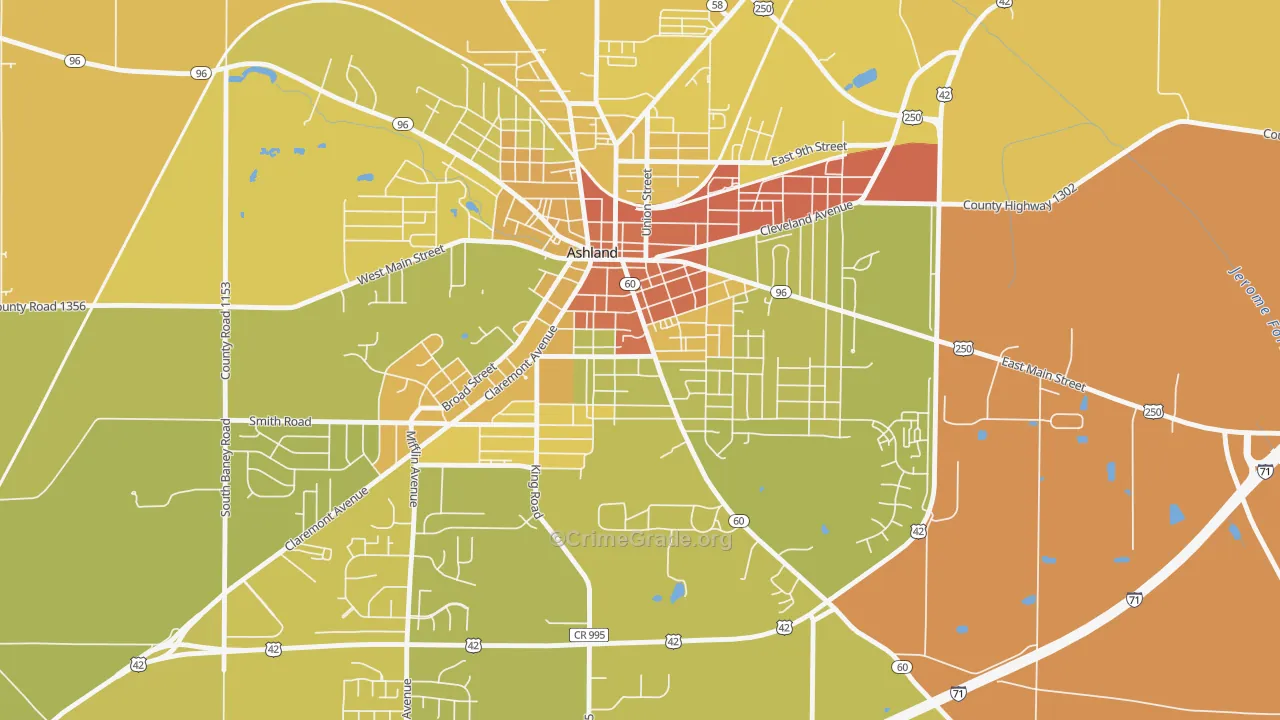 Center Street Historic District, Ashland, OH Map of Drug-Related Crime Rates
