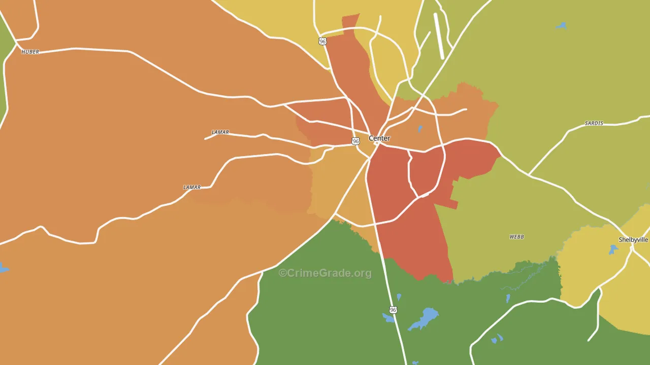 Center, TX Map of Drug-Related Crime Rates