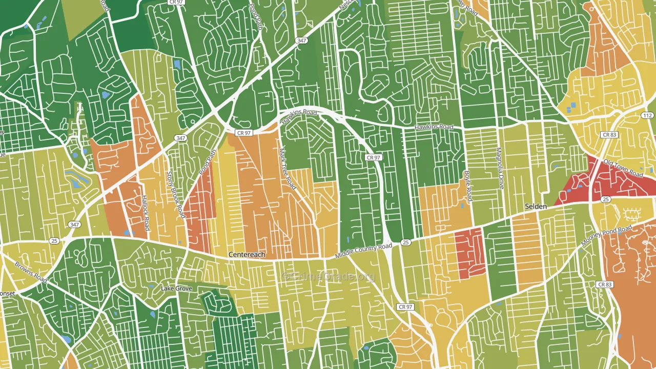 Centereach, NY Map of Drug-Related Crime Rates