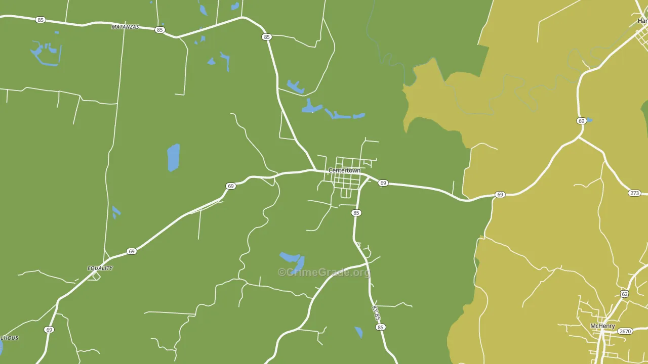 Centertown, KY Map of Drug-Related Crime Rates