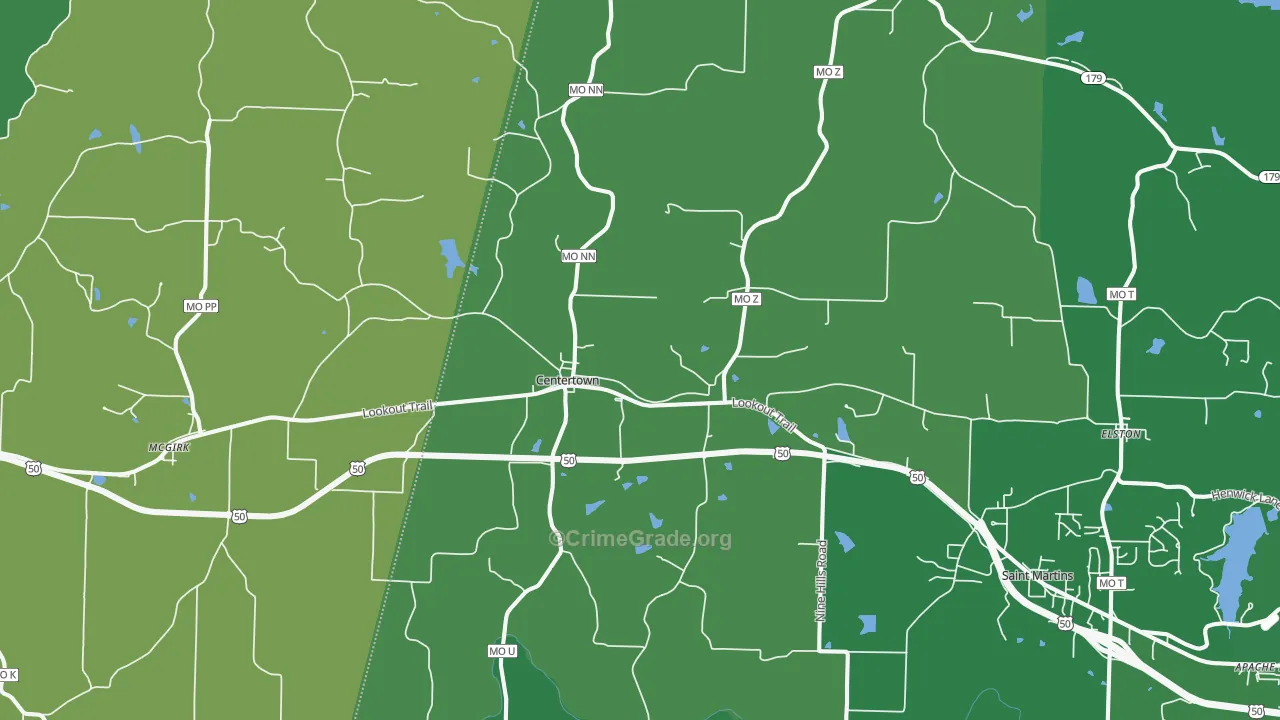 Centertown, MO Map of Drug-Related Crime Rates