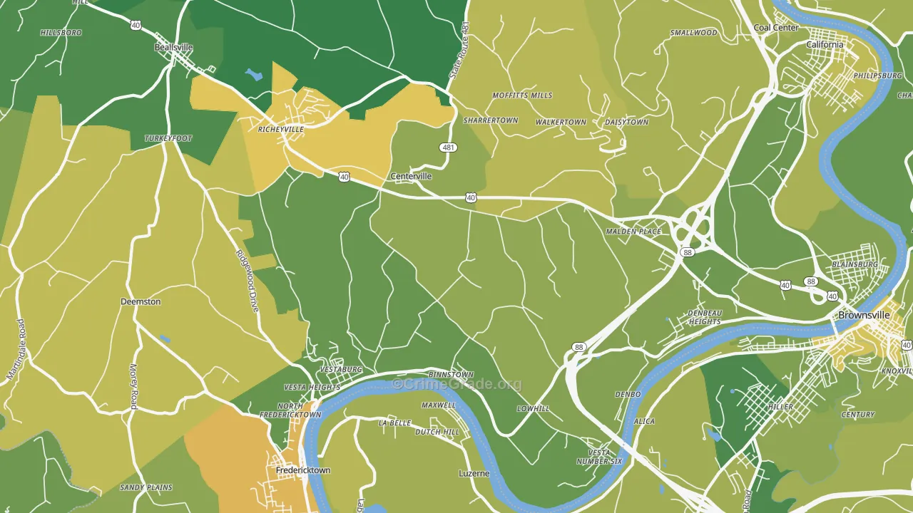Centerville, Brownsville, PA Map of Drug-Related Crime Rates