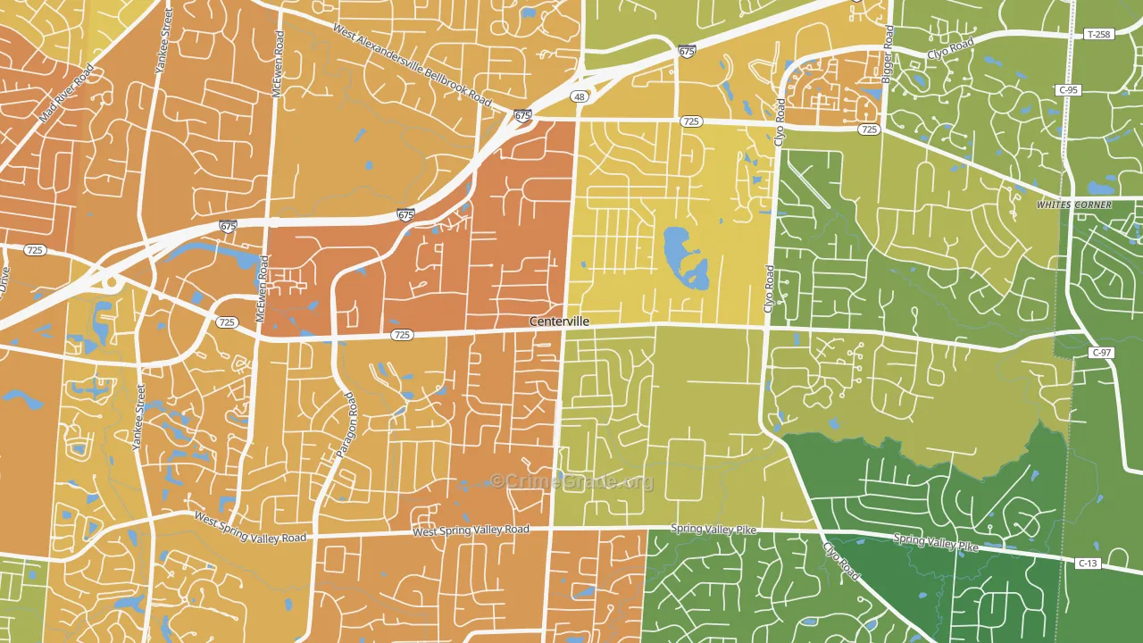 Centerville Historic District, Centerville, OH Map of Drug-Related Crime Rates