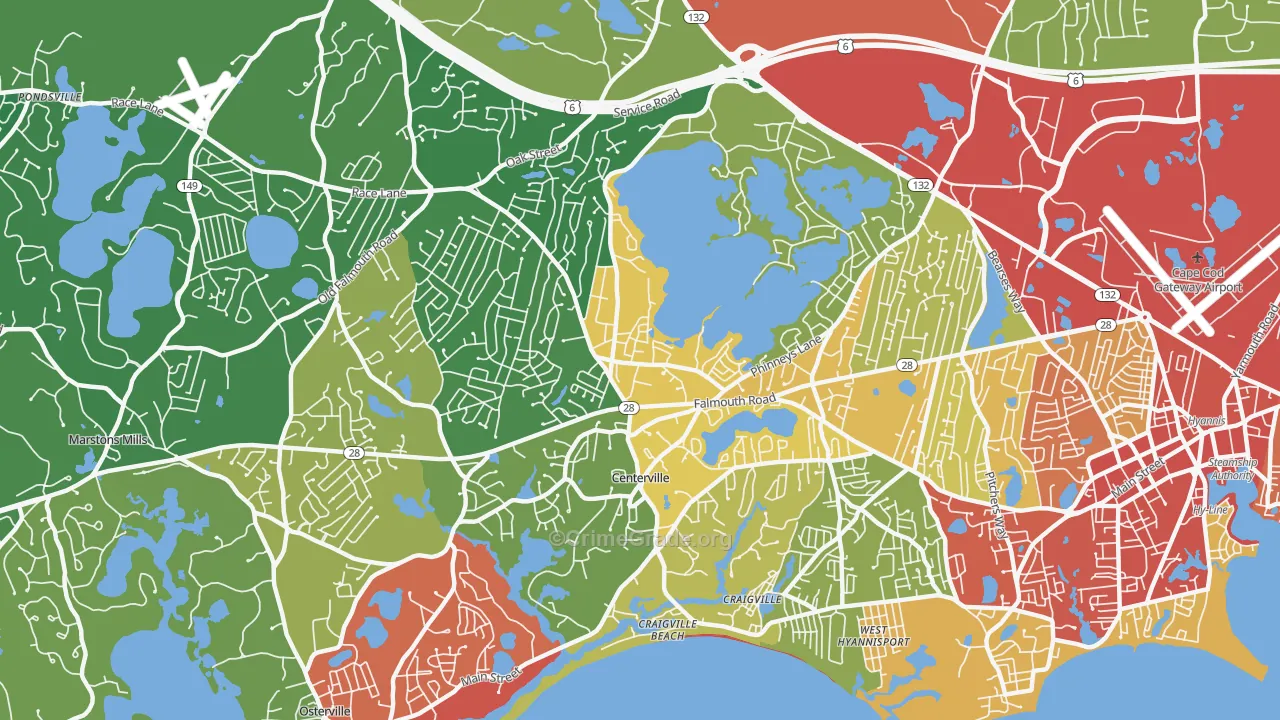 Centerville, MA Map of Drug-Related Crime Rates