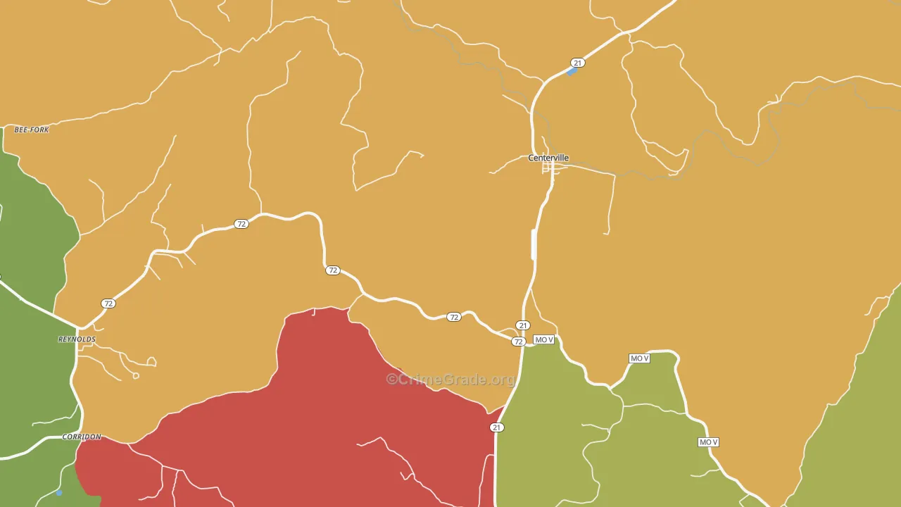 Centerville, MO Map of Drug-Related Crime Rates