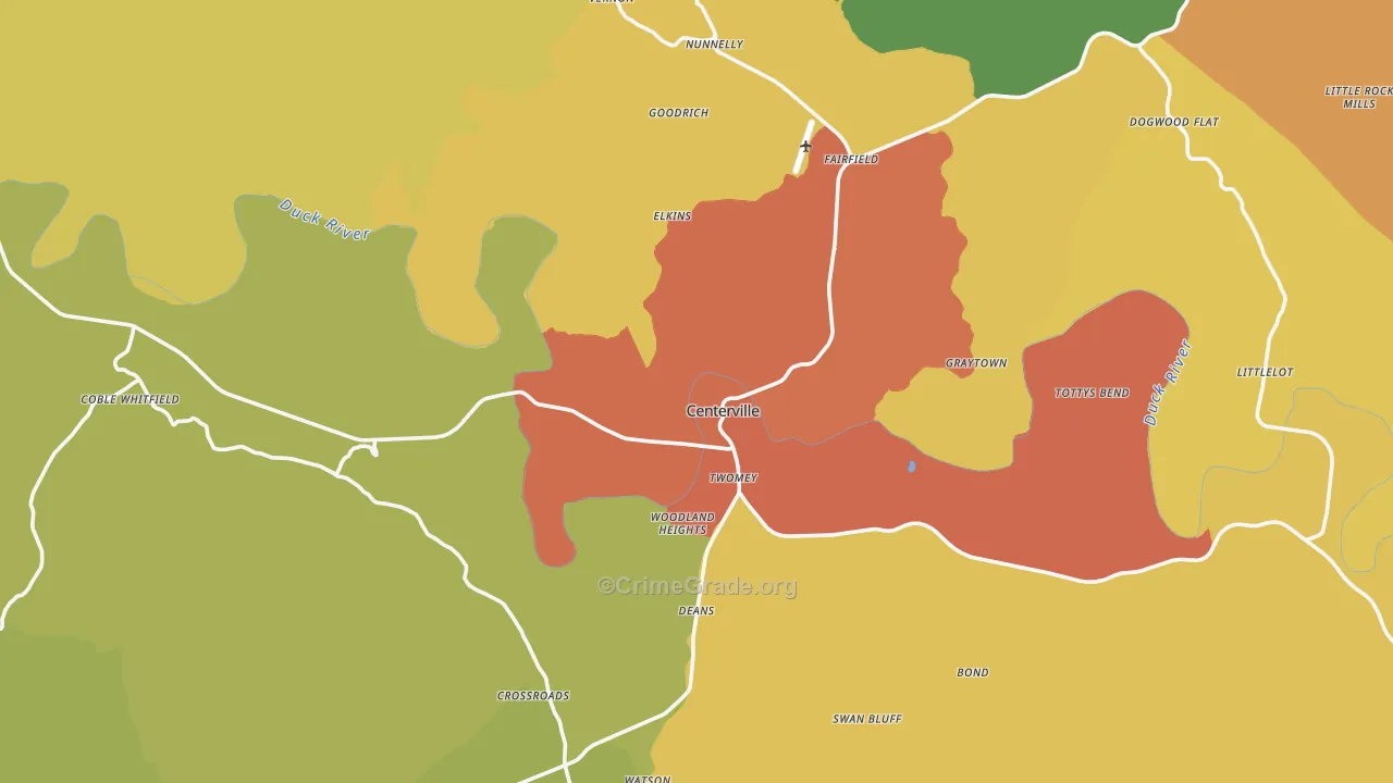 Centerville, TN Map of Drug-Related Crime Rates