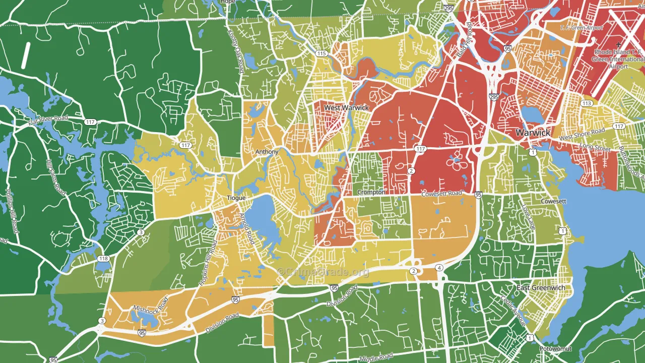 Centerville, West Warwick, RI Map of Drug-Related Crime Rates