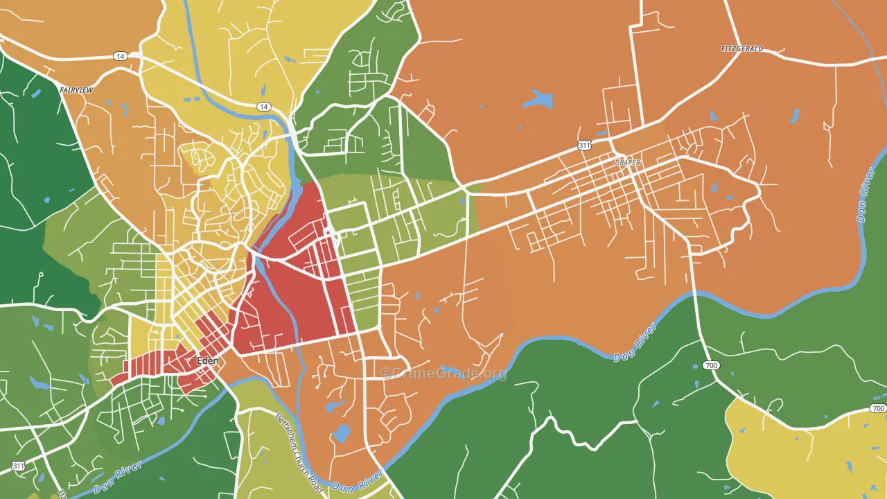 Central Area, Eden, NC Map of Drug-Related Crime Rates