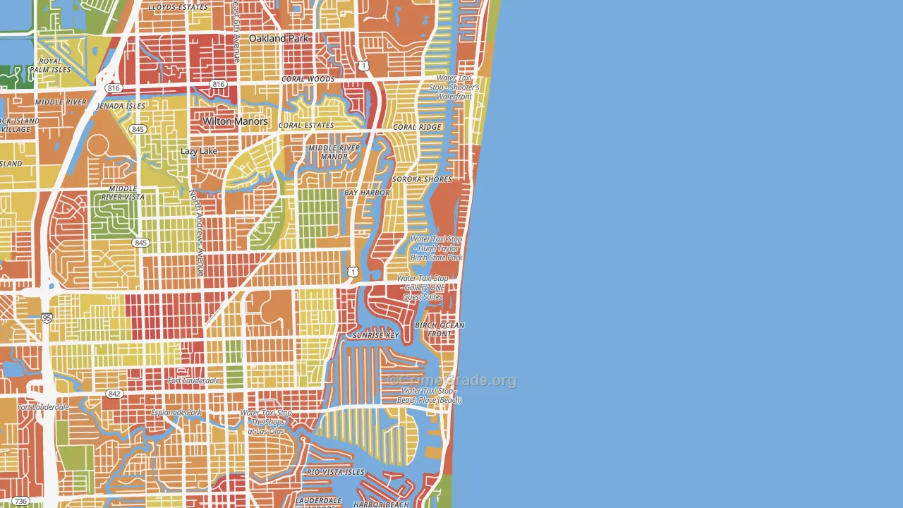 Central Beach, Fort Lauderdale, FL Map of Drug-Related Crime Rates