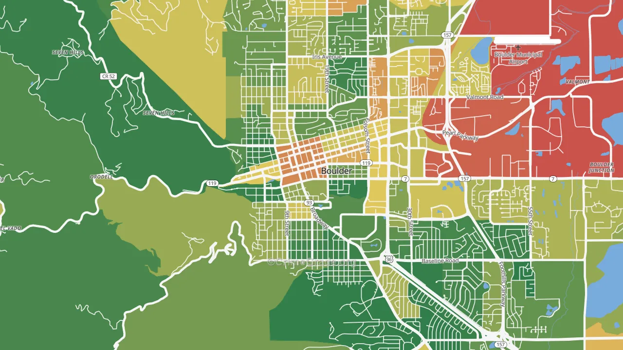 Central Boulder, Boulder, CO Map of Drug-Related Crime Rates
