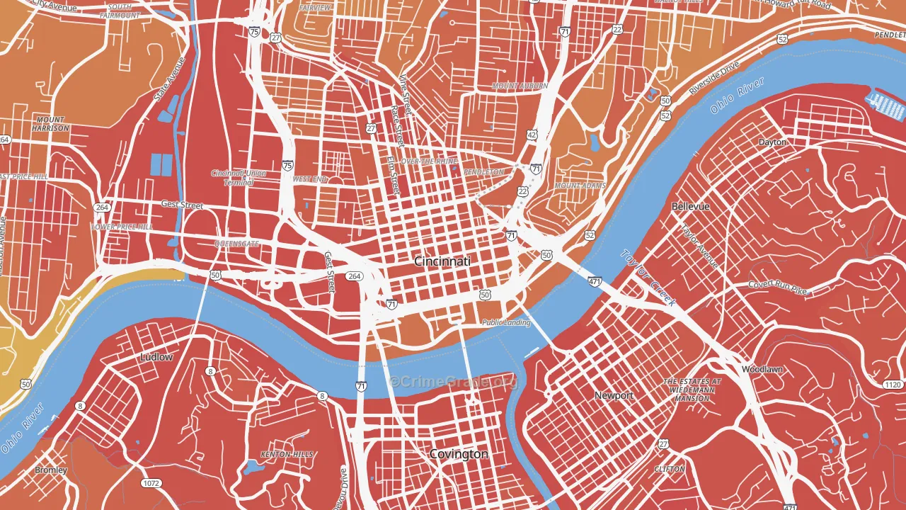 Central Business District, Cincinnati, OH Map of Drug-Related Crime Rates