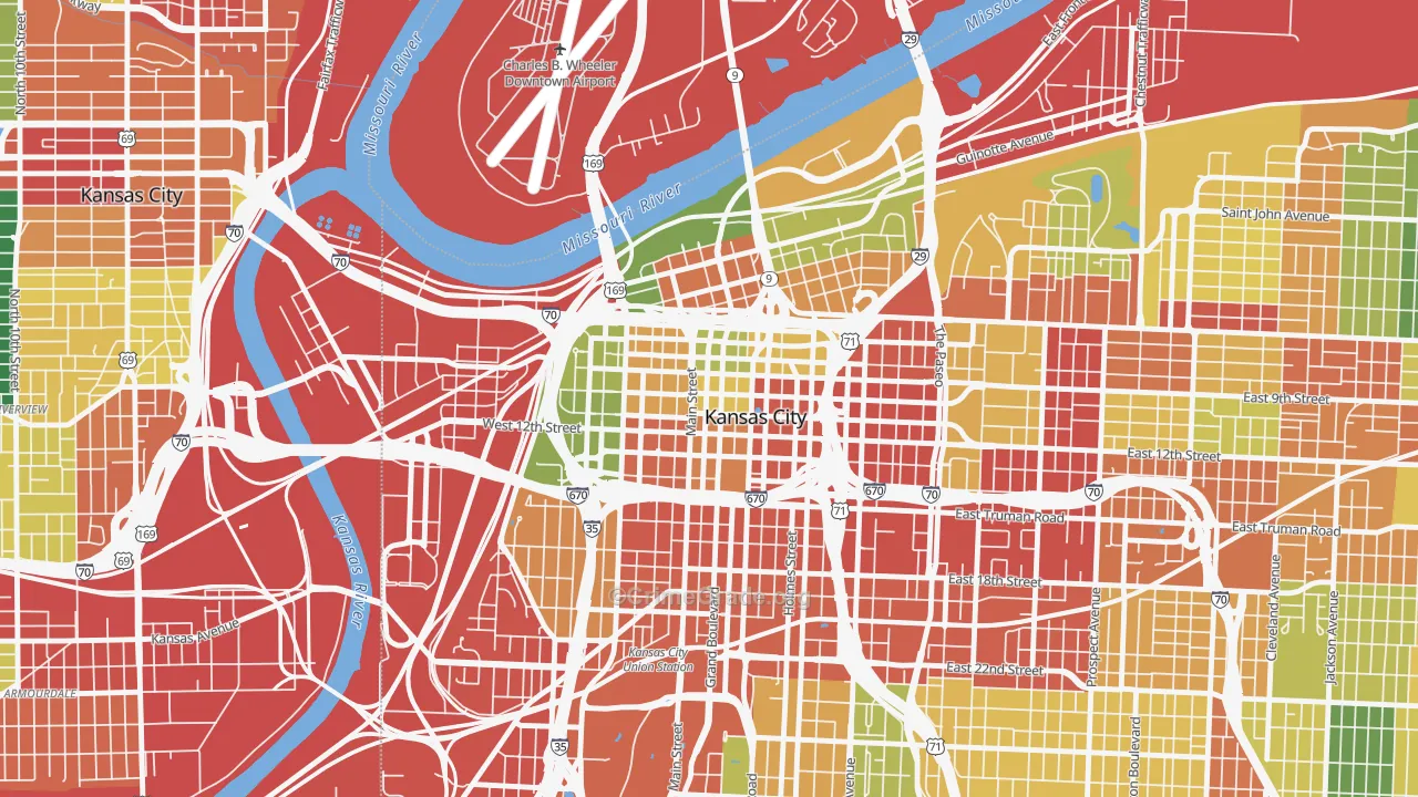 Central Business District, Kansas City, MO Map of Drug-Related Crime Rates