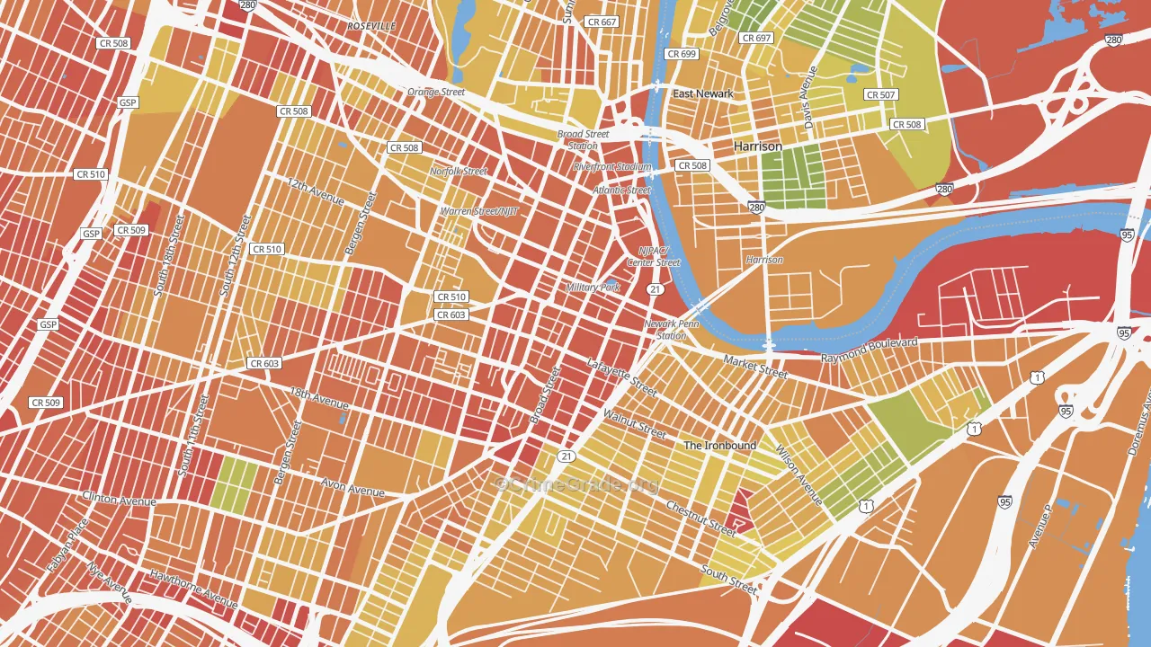 Central Business District, Newark, NJ Map of Drug-Related Crime Rates
