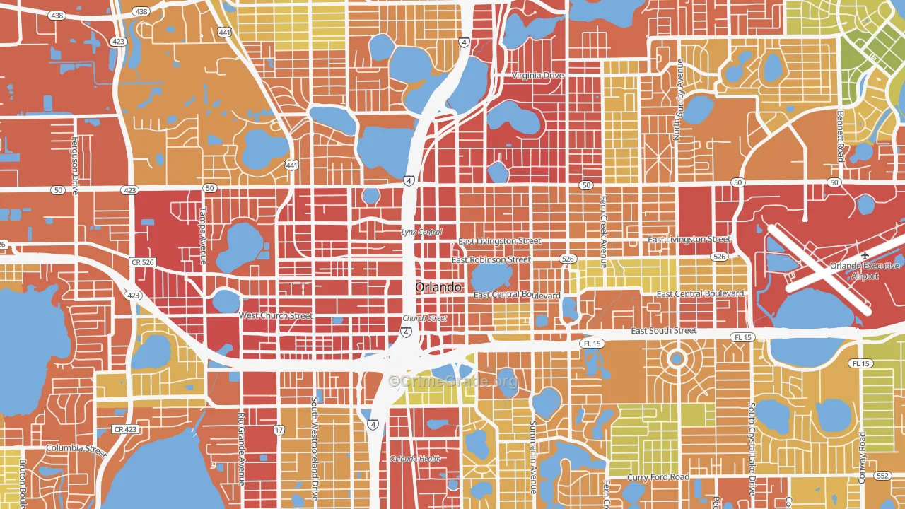 Central Business District, Orlando, FL Map of Drug-Related Crime Rates