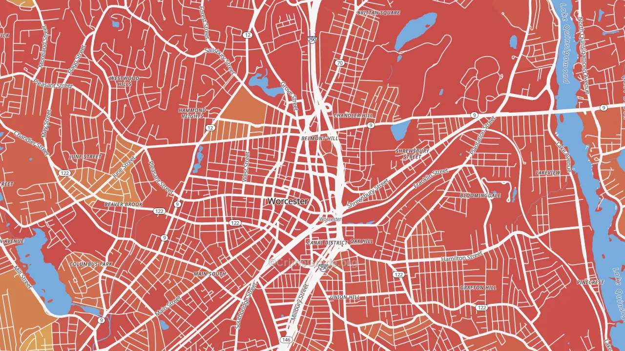 Central Business District, Worcester, MA Map of Drug-Related Crime Rates