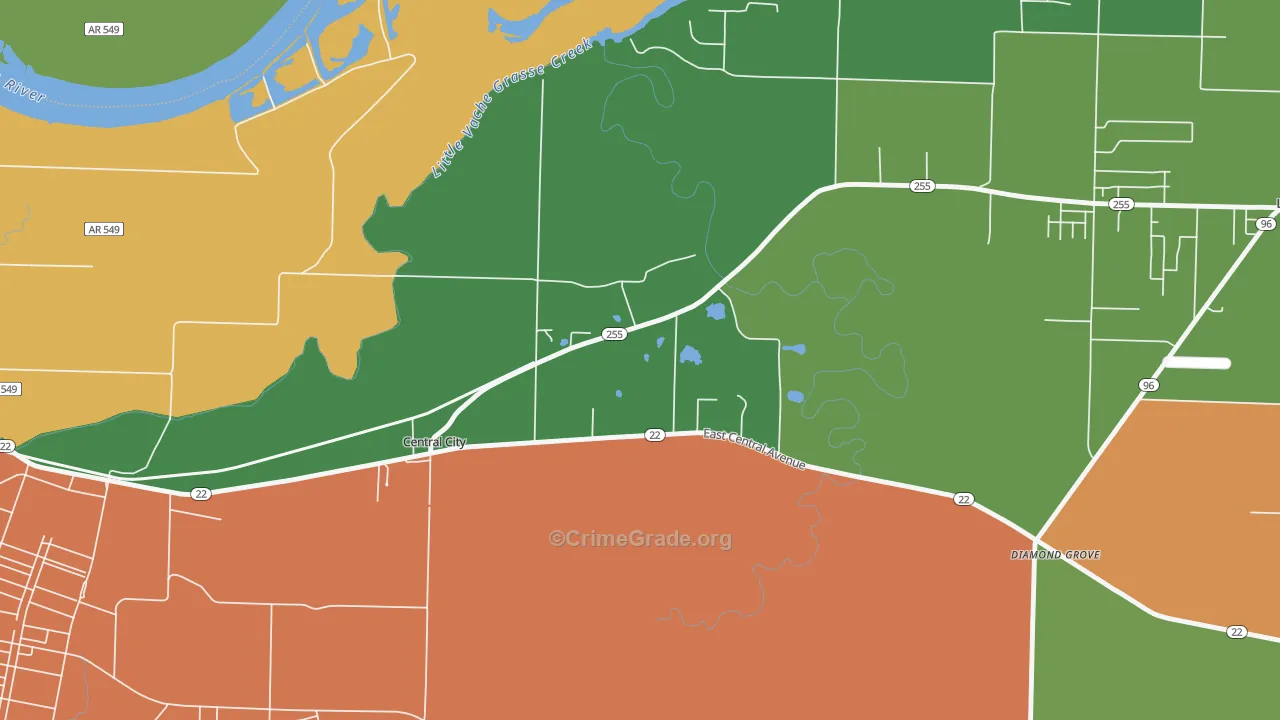 Central City, AR Map of Drug-Related Crime Rates