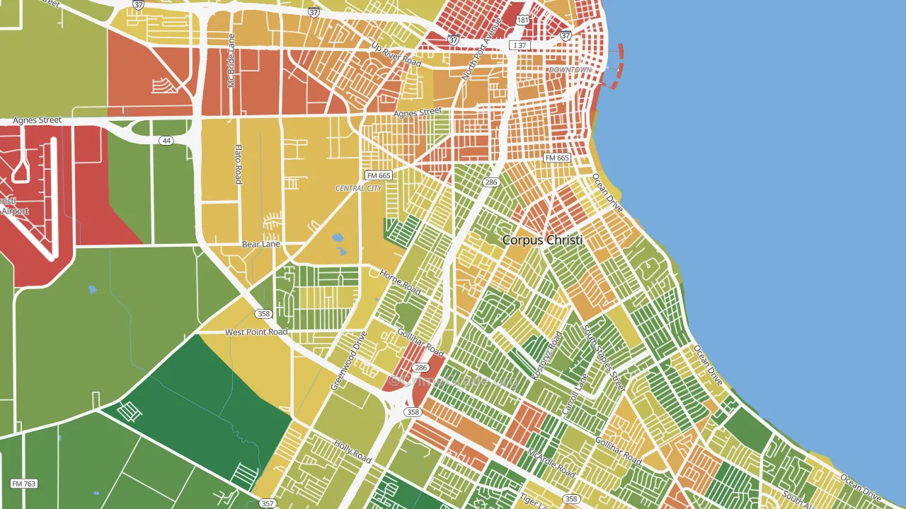 Central City, Corpus Christi, TX Map of Drug-Related Crime Rates