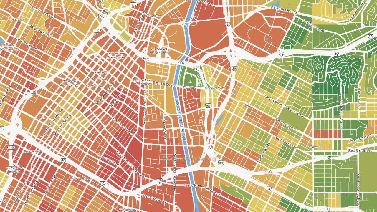 Central City East, Los Angeles, CA Map of Drug-Related Crime Rates