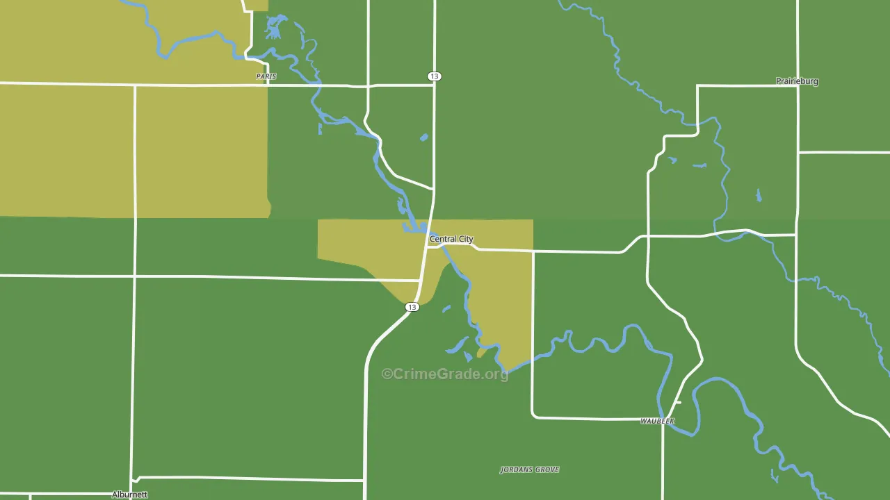 Central City, IA Map of Drug-Related Crime Rates