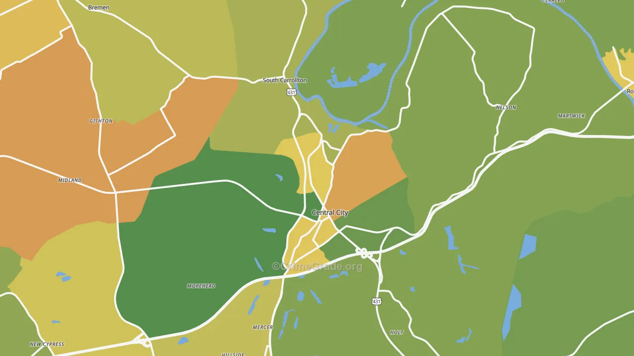 Central City, KY Map of Drug-Related Crime Rates