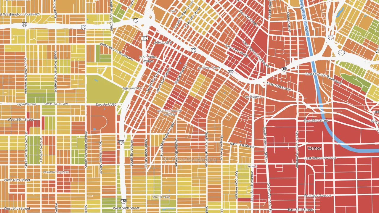 Central City, Los Angeles, CA Map of Drug-Related Crime Rates