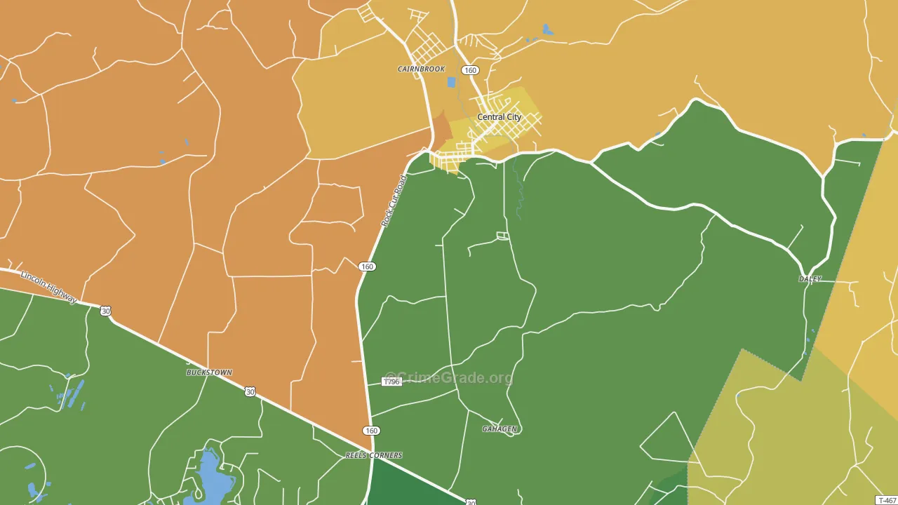 Central City, PA Map of Drug-Related Crime Rates