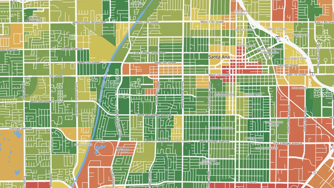 Central City Santa Ana, Santa Ana, CA Map of Drug-Related Crime Rates