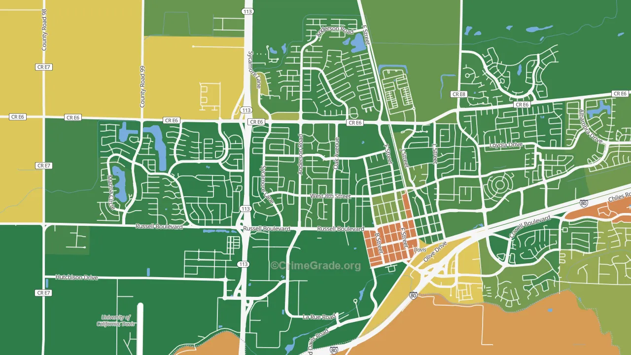Central Davis, Davis, CA Map of Drug-Related Crime Rates