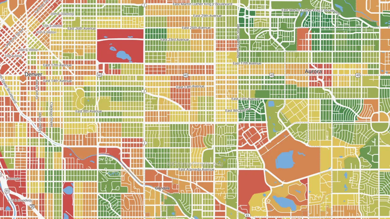 Central East Denver, Denver, CO Map of Drug-Related Crime Rates